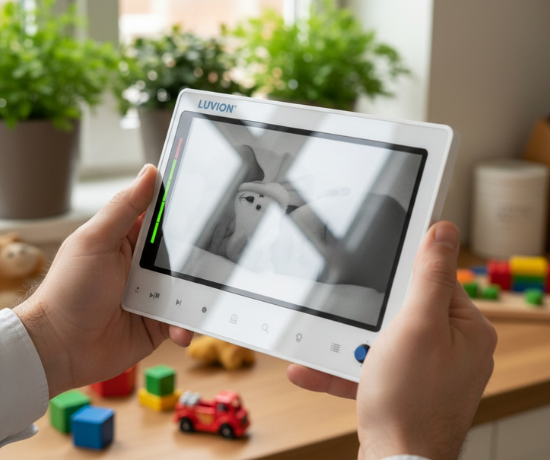 Luvion babycall monitor i bruk på kjøkkenet