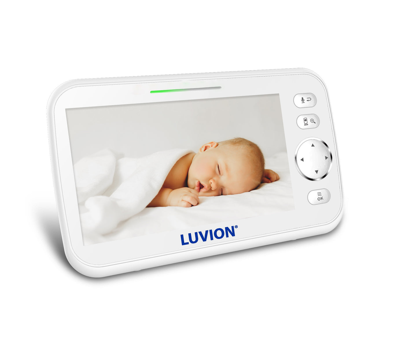 Luvion Icon Deluxe White Edition Babycall med kamera, 5" LCD fargeskjerm, 300 m rekkevidde frisikt.