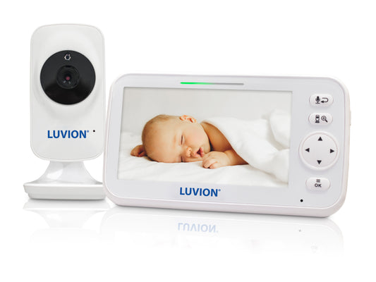 Luvion Icon Deluxe White Edition Babycall med kamera, 5" LCD fargeskjerm, 300 m rekkevidde frisikt.